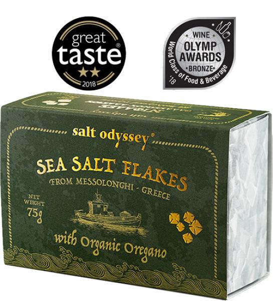 Νιφάδες θαλασσινού αλατιού με βιολογική ρίγανη-Salt Odyssey-75gr