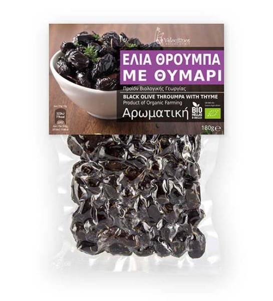 Organic black olives Throumpa with thyme-Velouitinos-180gr