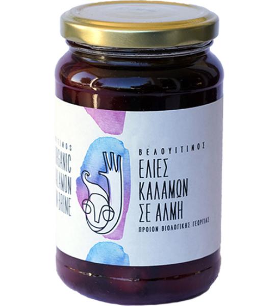 Organic Kalamon olives in brine-Velouitinos-340gr