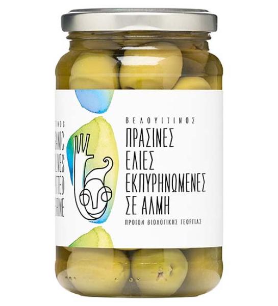 Organic green olives pitted in brine-Family Farms-340gr